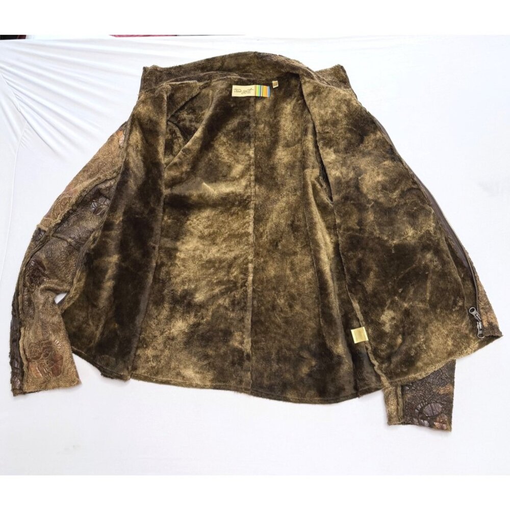 True Grit Brown Floral Rose Brown Faux Fur Jacket Size Large - Picture 3 of 14